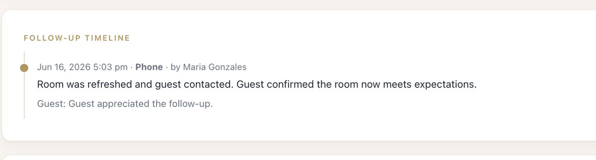 Follow-up timeline on a MyHotelCare case