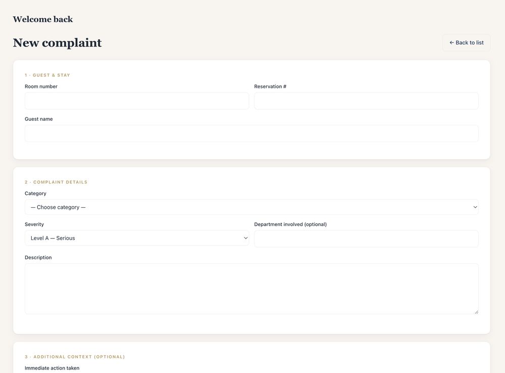 MyHotelCare case intake form